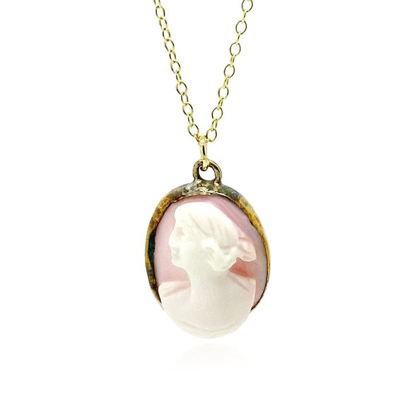 Antique Cameo Pendant | Pink Cameo Necklace | Con… - image 1