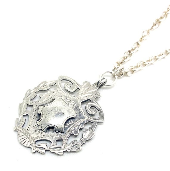 Vintage 1920s Silver Medallion Necklace - image 3