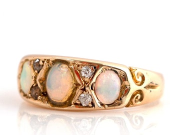 Antique 1899 Opal Diamond 18ct Gold Ring