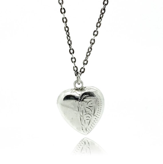 Vintage 1970s Silver Puffed Heart Pendant - image 1