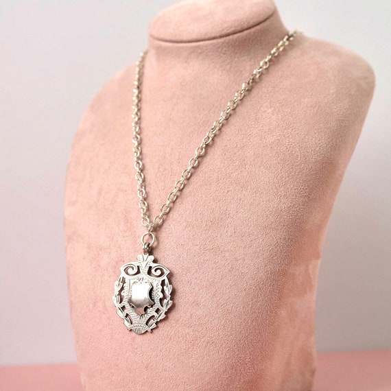 Vintage 1920s Silver Medallion Necklace - image 2