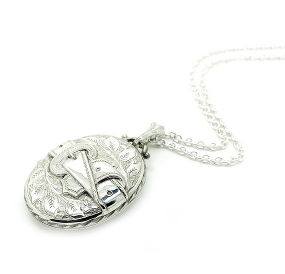 Antique Silver Locket, Victorian Buckle Locket, Si