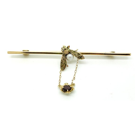 Antique 9ct Gold Garnet Fly Insect Brooch