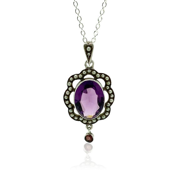Antique Edwardian Amethyst Silver Necklace