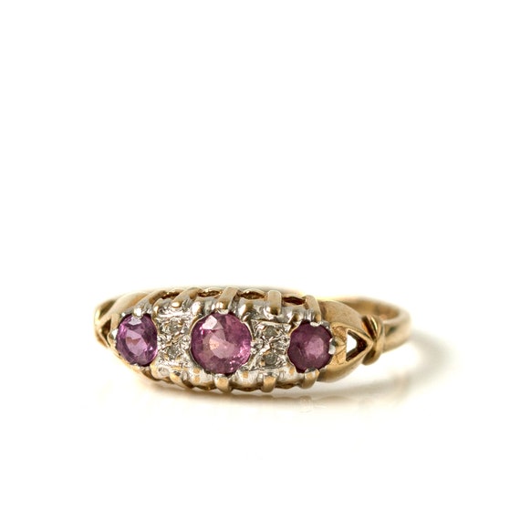 Vintage 1990s Pink Sapphire Diamond 9ct Gold Ring