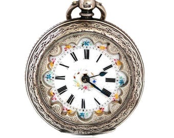Antiek Victoriaans 1887 zilveren zakhorloge voor dames