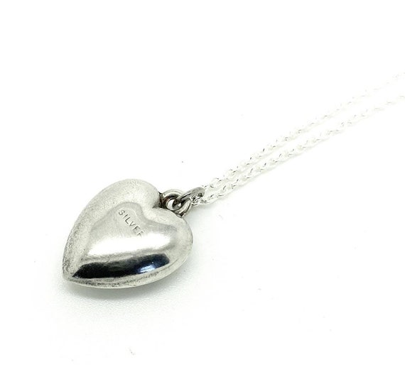 Vintage 1970s Silver Puffed Heart Necklace - image 4