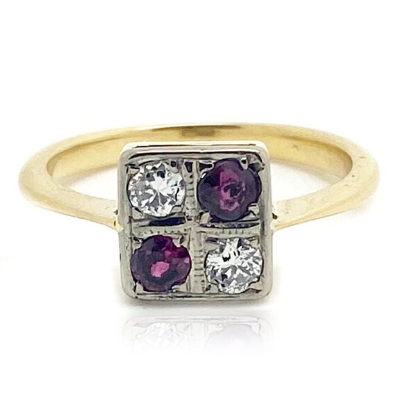 Ruby Diamond Ring, 1920s Platinum Ring, Chequerboa