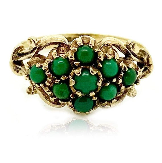 Vintage 1990s Green Turquoise 9ct Gold Ring