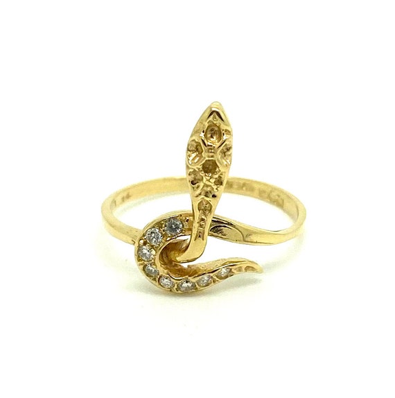 Vintage Snake Ring, Diamond Snake Ring, 1980s Gold