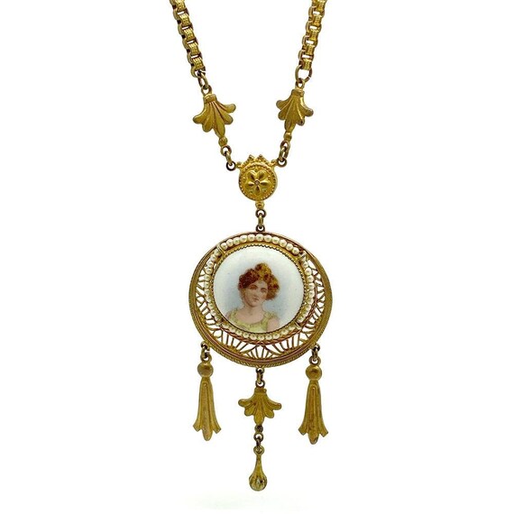Antique Edwardian Gold Tone Lady Necklace