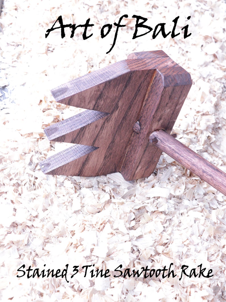 Full Size 48 3 Tine Saw Tooth stained Zen Garden Rake Authentic Art of ...