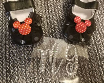 Disney Mickey Mouse Black Baby Shoes Polka Dot with Red Mickey Mouse Heads Soft First Disney Trip or 1st Birthday  Can Add Crystals!