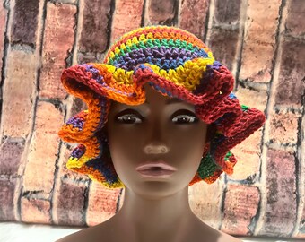 Crochet Bucket Hat Y2K Fashion Handmade 90's Style Hat Wavy