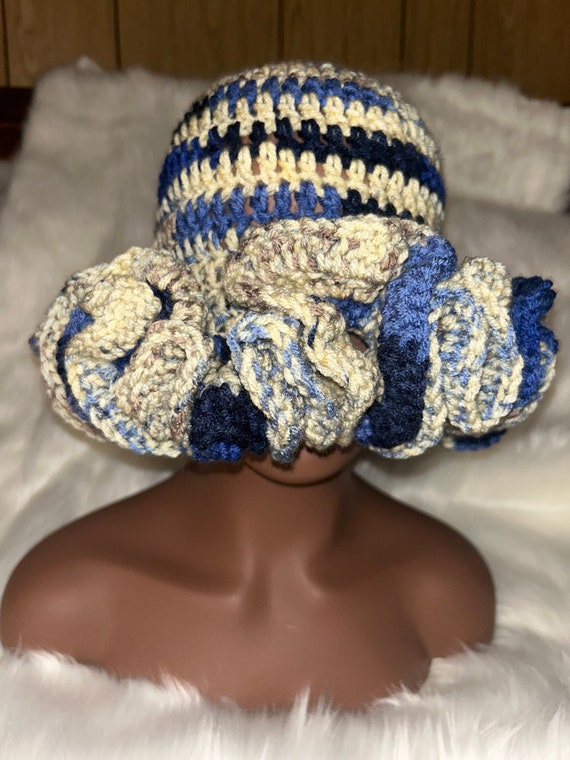 Blue Croceht Ruffle Hat Blue Ombré Ruffled Crochet Hat - Etsy main image 4