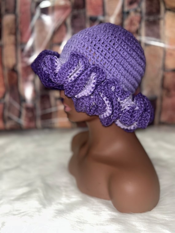 Purple Crochet Ruffle Hat - Etsy display picture 1