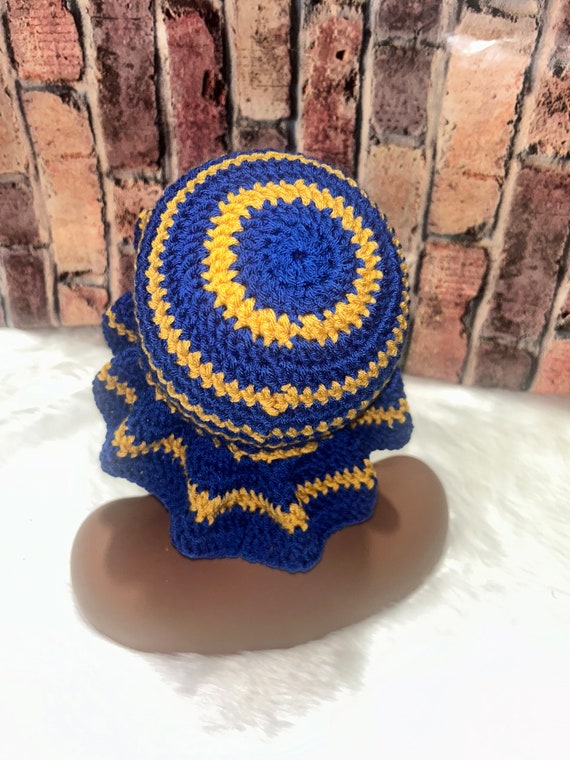 Blue Crochet Hat with Ruffle Trim Ailiya in Cyan Blue Crochet Ruffle Bucket Hat Unisex~ready  main image 3