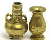 Rustic Miniature Brass Vase and Double Handled Three Footed Water Jug Set