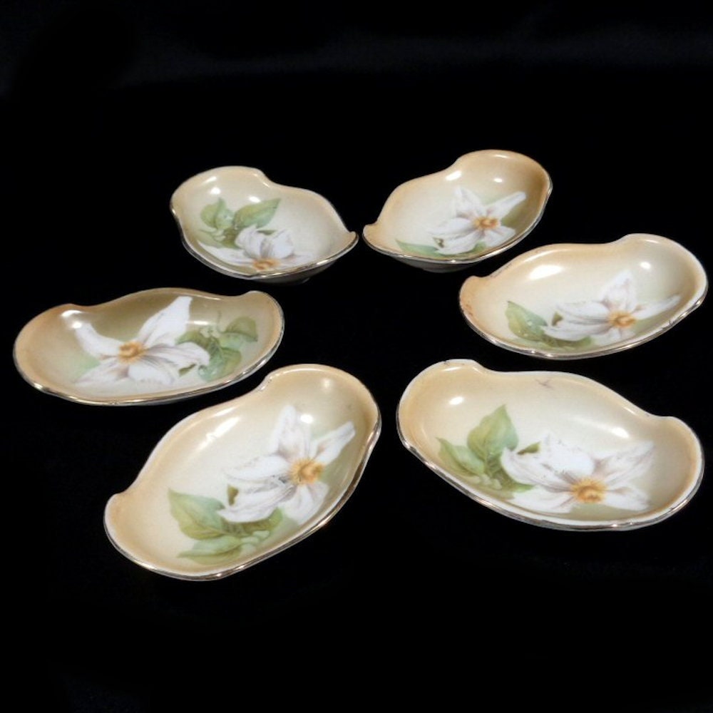 Six Vintage 1910s GERMAN Porcelain Salt Cellars Six Vintage 1910s GERMAN Porcelain Salt Cellars