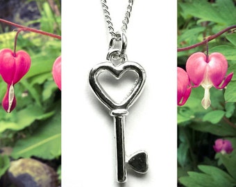 Silver Key Heart Necklace // Silver Key Heart Pendant // Valentines Day Gift