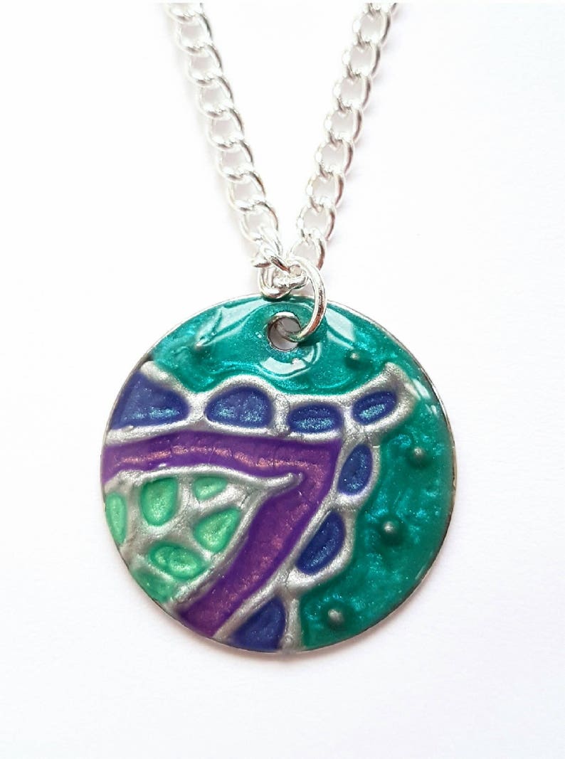 Green / Purple / Turquoise Fantasy Leaf Necklace // Gift for her image 2