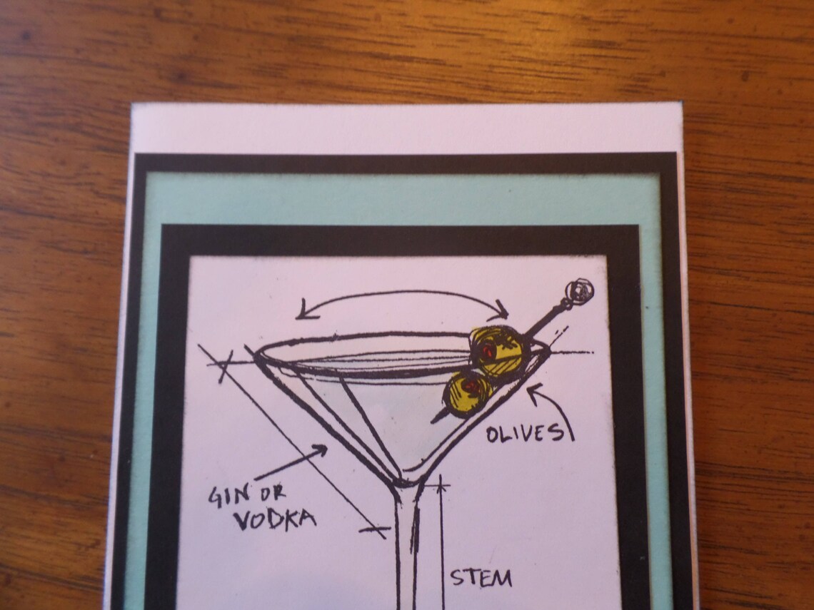 Martini Card Gin or Vodka Martini Martini With Olives Card Etsy