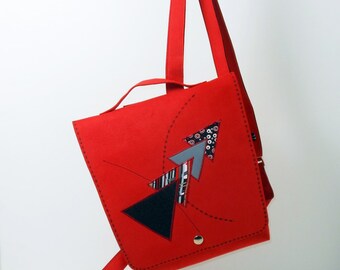 Backpack, red alcantara, adjustable straps, unique piece