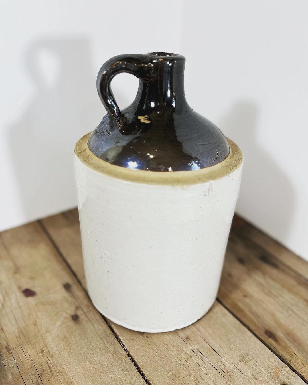 Antique Clay Jug With Handle, Crock Stoneware, Rustic, Primitive