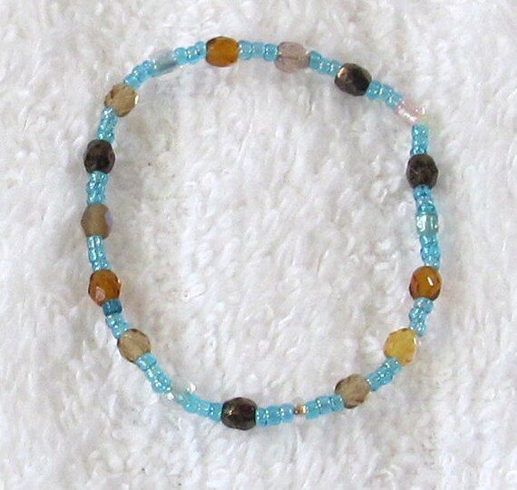 Child's Stretch Bracelet Teal & Brown Beaded Bracelet Etsy