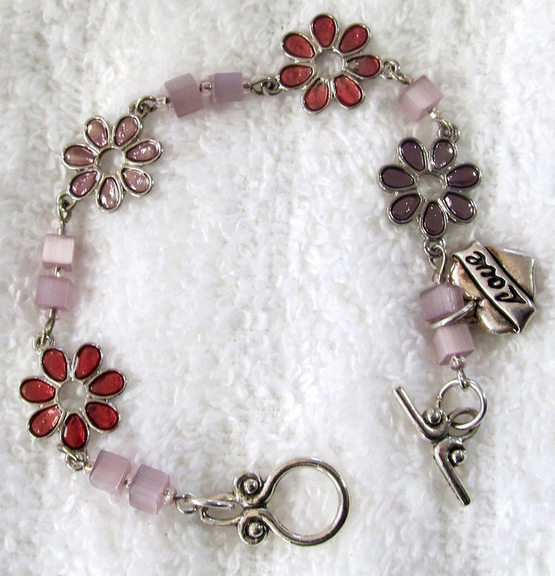 Enameled Flowers LOVE Charm Bracelet Lavender And Rose Etsy