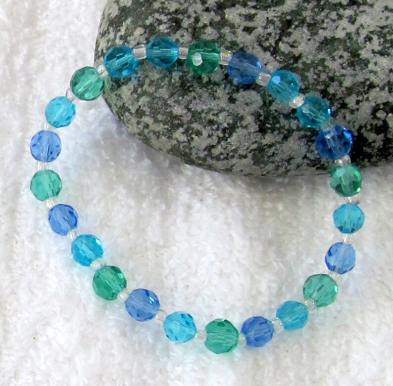 Blue & Green Glass Bead Beachy Bracelet Water Reflections Etsy