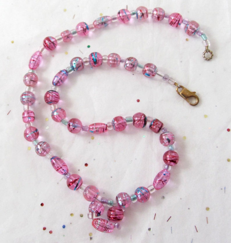 Pink Glass Swirl Choker Necklace Festive Rose Lampwork Beaded | Etsy