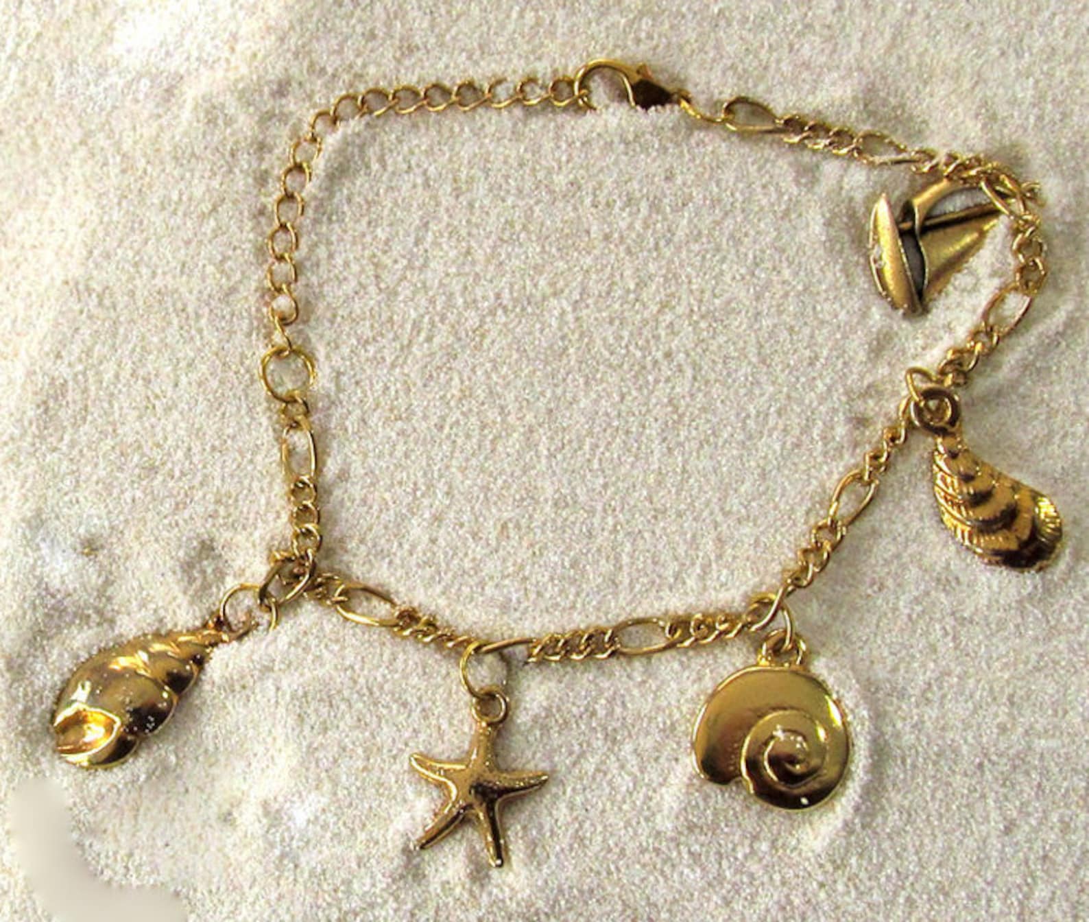 Goldplated Beach Bracelet With Seashore Charms Beachy Charms Etsy