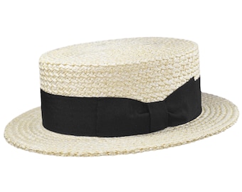 Melegari Boater Colored Ribbon Straw Hat extra quality hand made in Italy