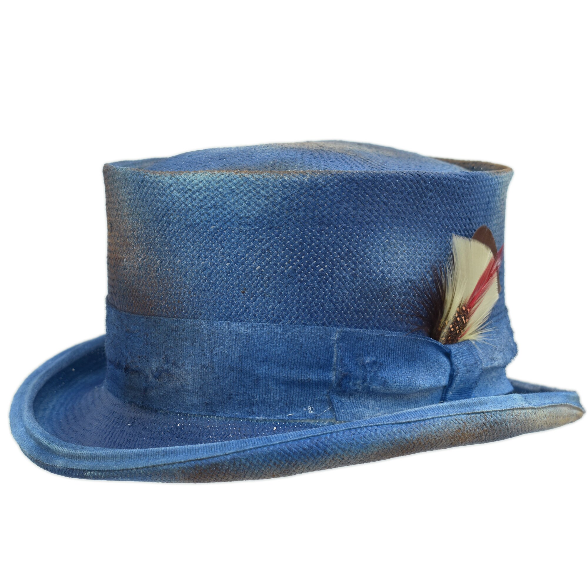 Dusty Blue Straw Hat Men Year Round Dusty Blue With Navy Inset Satin Ribbon Fedora main image 3