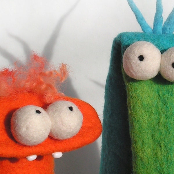 Funny felt character, felt toy, felt puppet, hand puppet, children puppet, reaper monster, wet felt toy, orange toy, big eys toy