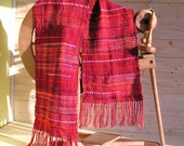 Handwoven scarf, Red plaid, Woven scarf, Handwoven shawl, Hand-dyed yarn, Colored scarf, Wool and cotton yarn, Soft  scarf