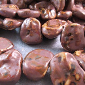 Bronze Porcelain Flat Nuggets Beads 16pcs