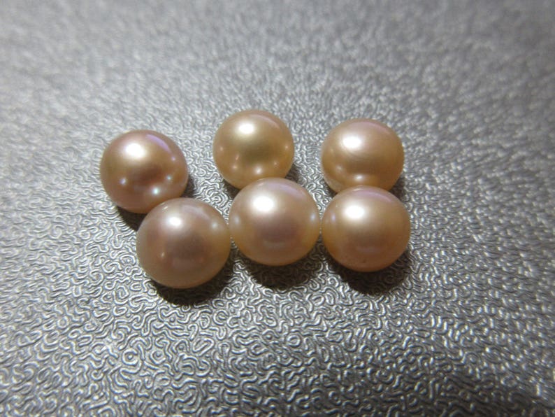 Peach Half Drilled Freshwater Button Pearl 7-8mm Beads 6pcs image 1