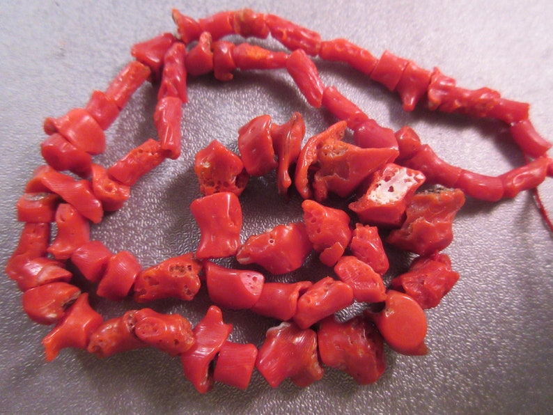 Mediterranean Rough Red Coral Graduated Freeform Pebbles Beads 58pcs