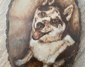 9x12 round-Pyrography Pet Portrait-Single Pet