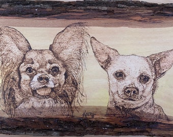 8x6 Custom Pyrography Pet Portrait-Double Pet