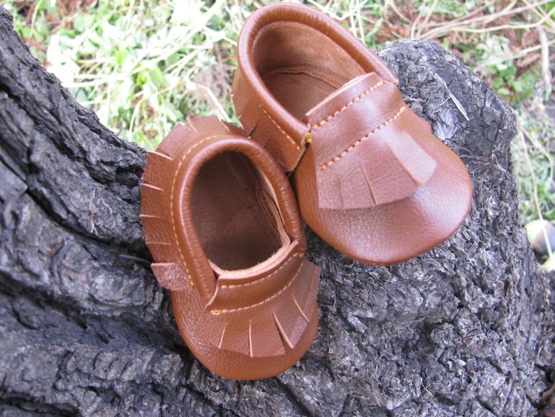 Baby Moccasins.brown Genuine Leather Baby Moccasins.infant Etsy
