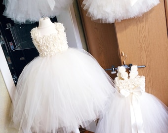 Ivory Flower Girl Dress Tulle Dress First Birhtday Outfit Girls Birthday Tutu Girl Dress Wedding Toddler Tutu Dress 1T 2T 3T 4T 5T 6T 8T 10T