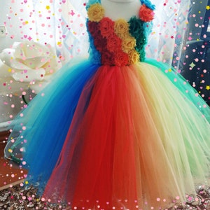 Rainbow Flower Girl Dress Tulle  Dress Tutu Birthday Tutu Dress Wedding Toddler BallGown Tutu   Dress Tutu
