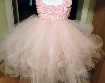 Flower Girl Dress Flower Tulle Dress Dress Tutu  Birthday Tutu Dress Wedding Blush baby dress Toddler Ball Gown  tutu