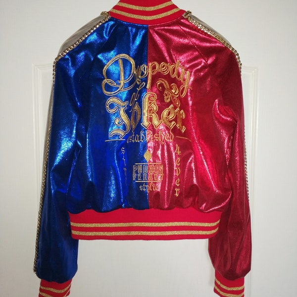 thumbnail image 2 of Kids Harley Quinn Suicide Squad Bomber Jacket – Red & Royal Blue, Sizes 5-13 Years (Metluq) 2 of 2