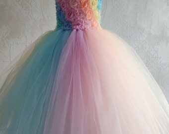 Pastel Unicorn Flower Dress TUTU Pastel Dress Tutu Birthday Tutu Dress Wedding Toddler Tutu Dress Rainbow dress tutu