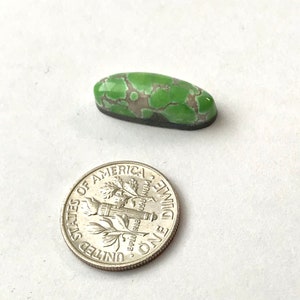 May include: A green and white oval cabochon gemstone with a mottled pattern. The stone is about the size of a dime.