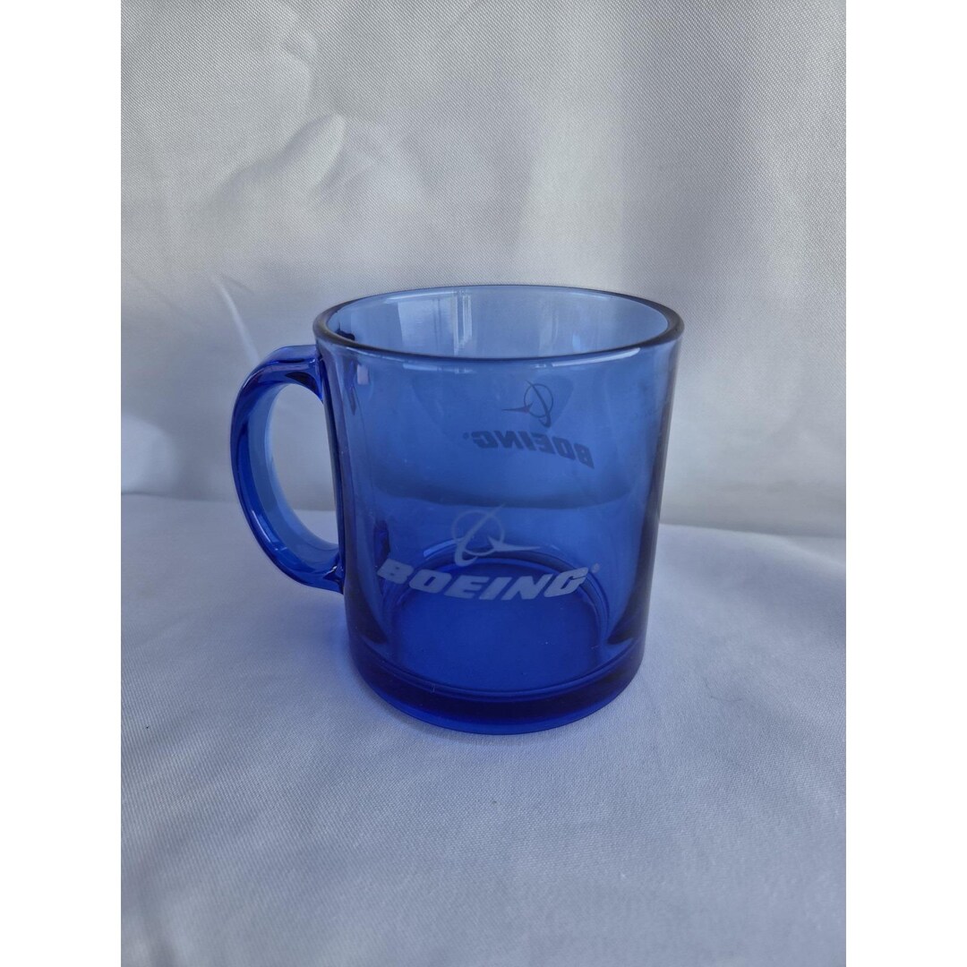 Vintage Boeing Cobalt Blue Glass Coffee Mug Logo Aviation Employee ...